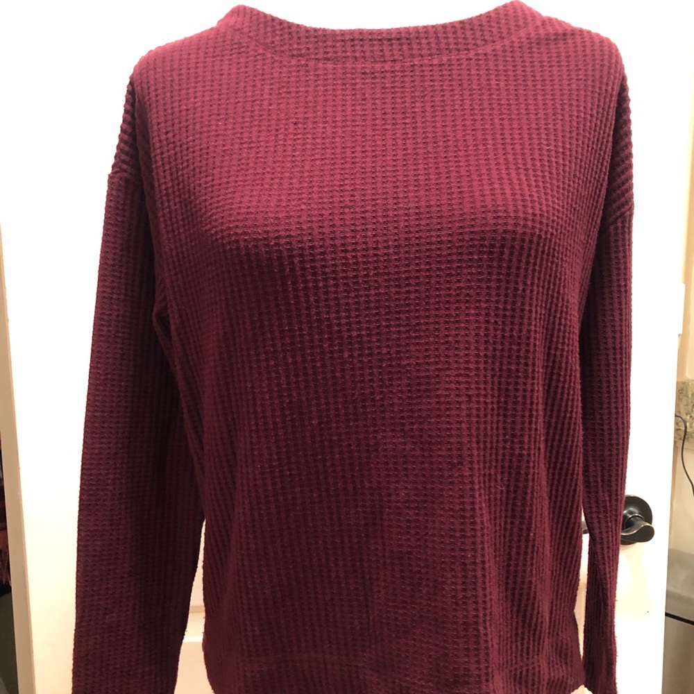 Splendid Burgundy Waffle Weave Long Sleeve Top, Size S